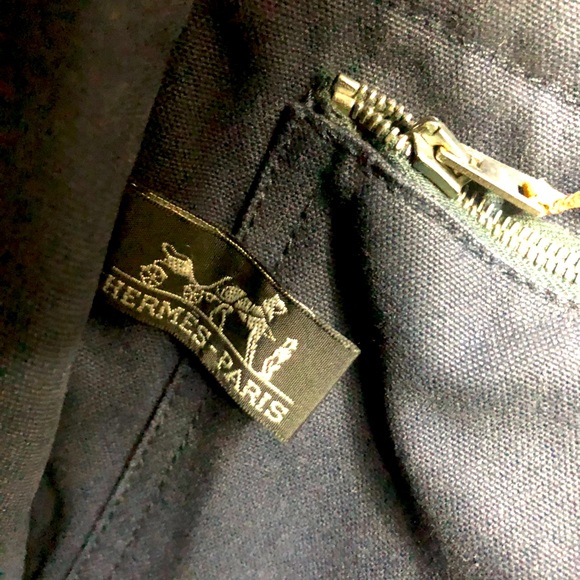 Authentic HERMES Navy Blue & Orange Stripe Cotton Canvas Fourre Tout Tote PM Bag - Picture 6 of 10